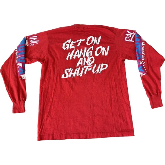 Vintage 80s 90s Moto X Motocross Racing XL L/S Red Double Sides Shirt VTG - Picture 2 of 8